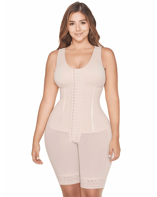Fajas Colombianas Everyday Bodysuit Mid-Thigh High Compression Built-In Bra