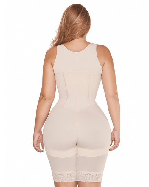 Fajas Colombianas Everyday Bodysuit Mid-Thigh High Compression Built-In Bra