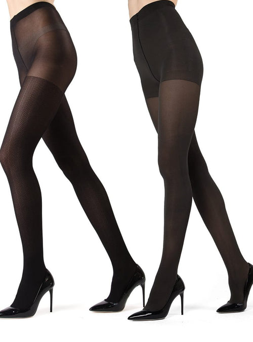 Chevron Wave/Solid 2-pair Control Top Tights