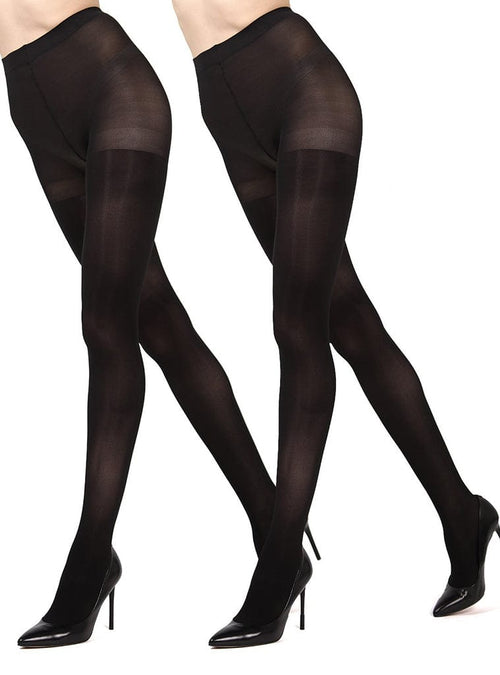 Solid 2-pair Control Top Microfiber Tights