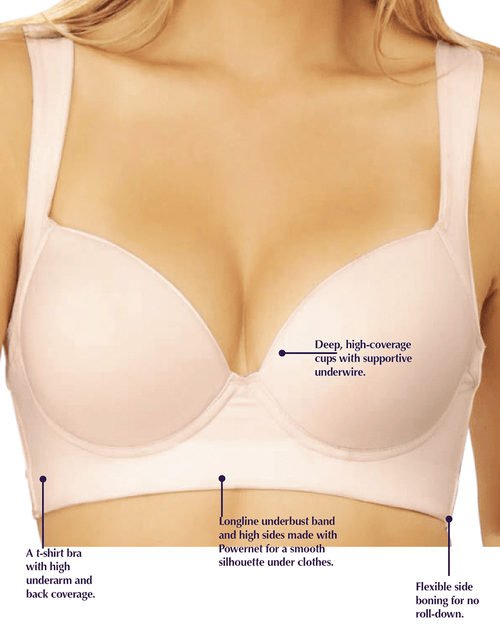 Back Smoothing Bra with Full Coverage Cups Underwire T-Shirt Bra with 4-Level Hook Closure