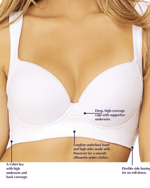 Back Smoothing Bra with Full Coverage Cups Underwire T-Shirt Bra with 4-Level Hook Closure