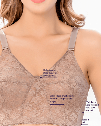 Extra Coverage Support Wireless Bra with Lace Cups