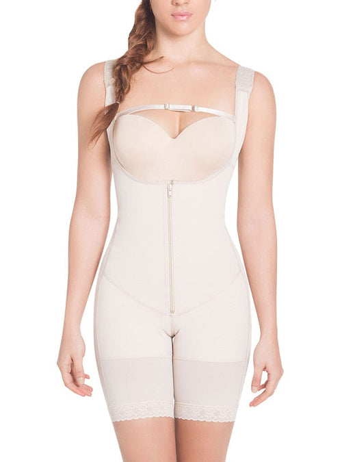 Extra-Strength Compression Wide Straps Mid-Thigh Bodysuit Slimming Shaper with latex