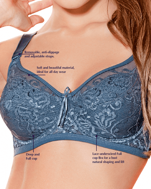 Sheer Lace Bra with Underwire Full Cup Bra with Removable Adjustable Straps