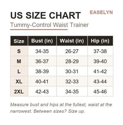 US Size Chart - Tummy-Control Waist Trainer